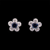 18K White Gold Sapphire And Diamond Flower Stud Earrings