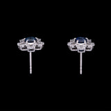 18K White Gold Sapphire And Diamond Flower Stud Earrings