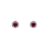 14K White Gold Ruby Halo Stud Earrings