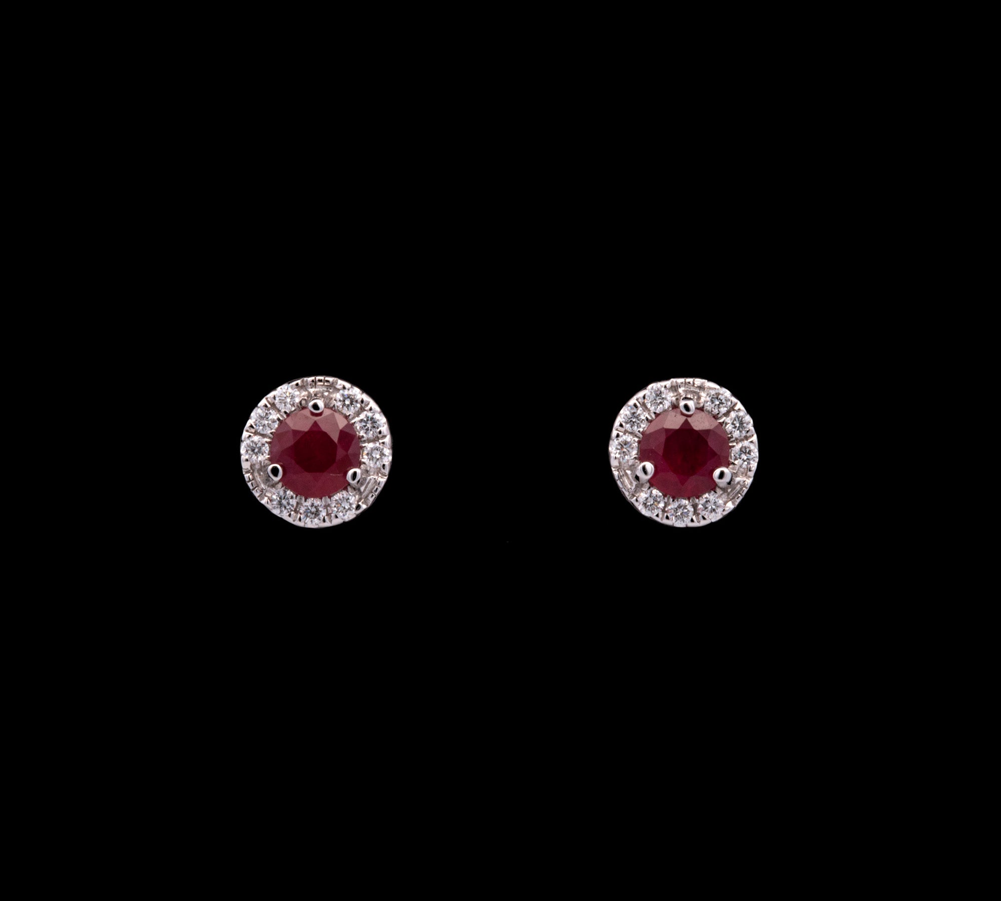 14K White Gold Ruby Halo Stud Earrings