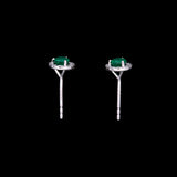 14K White Good Emerald And Diamond Halo Stud Earrings