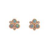 14K Yellow Gold Opal And Diamond Cluster Stud Earrings