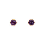 14K Yellow Gold Hexagonal Amethyst Stud Earrings