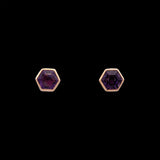 14K Yellow Gold Hexagonal Amethyst Stud Earrings