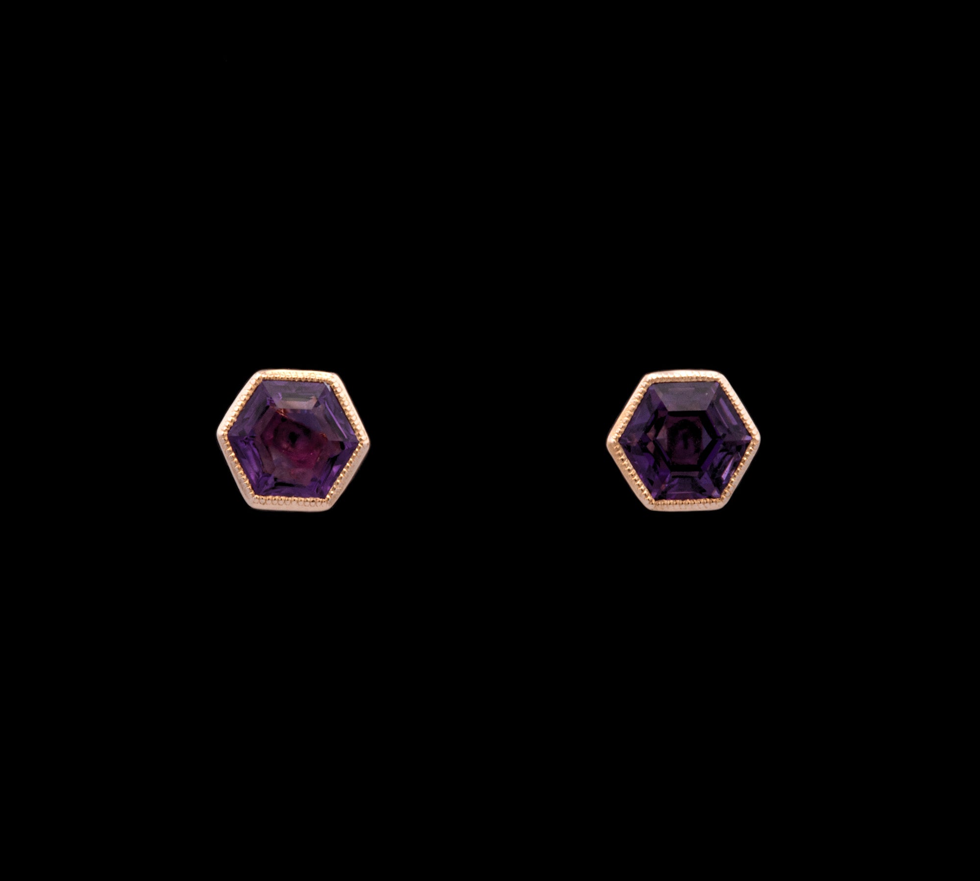 14K Yellow Gold Hexagonal Amethyst Stud Earrings