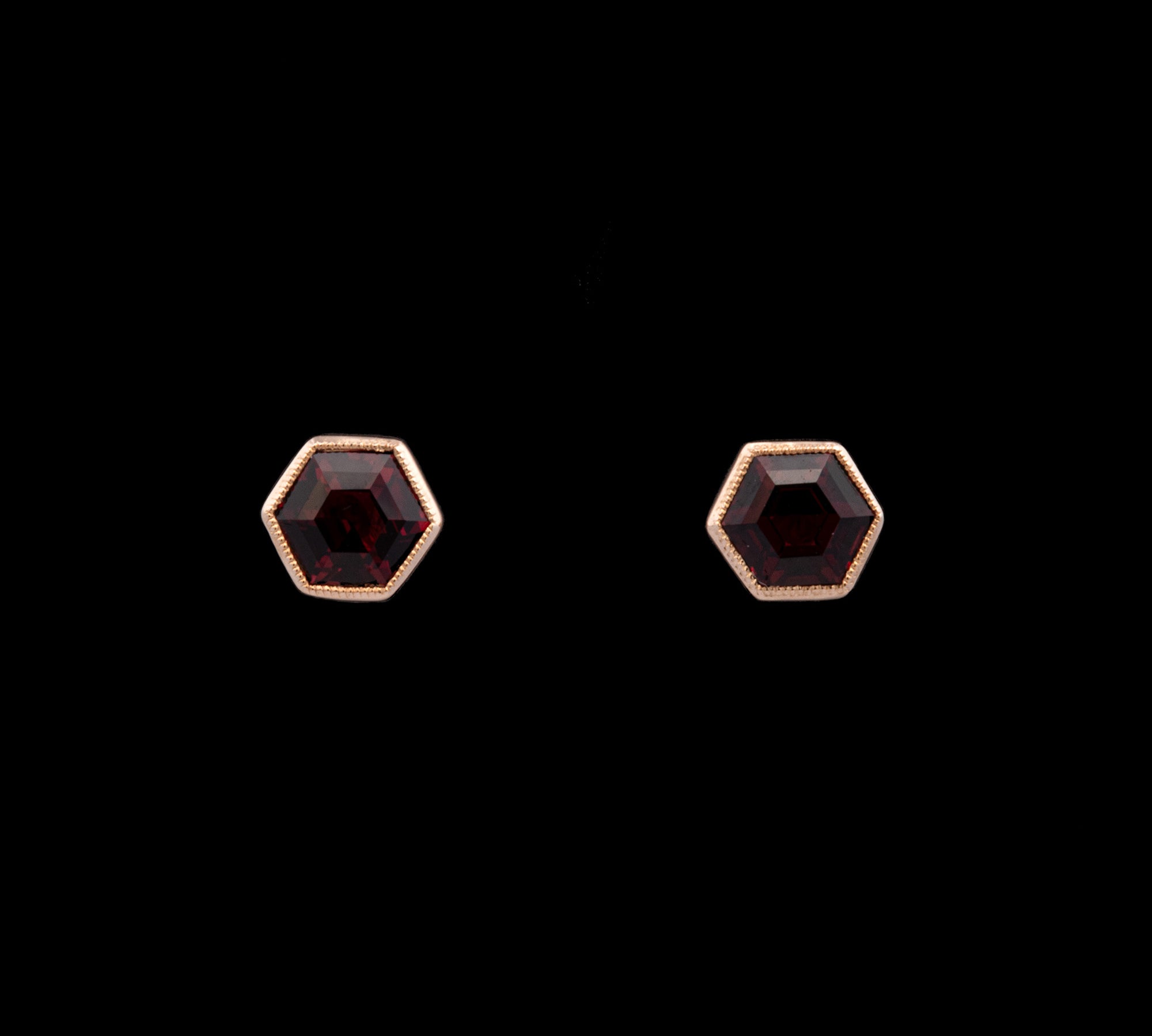 14K Yellow Gold Hexagonal Garnet Stud Earrings