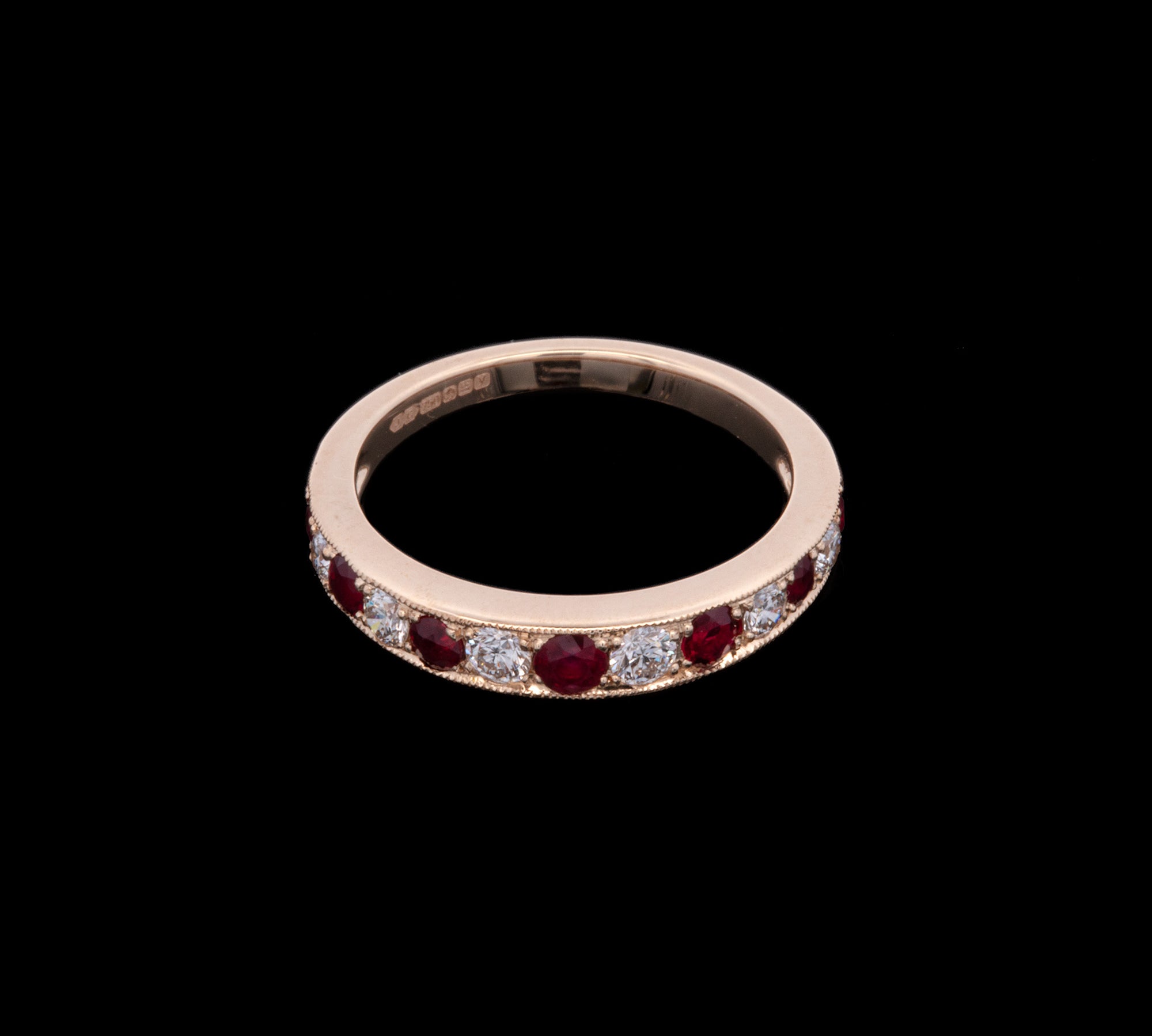 18K Yellow Gold Ruby And Diamond Channel Set Band