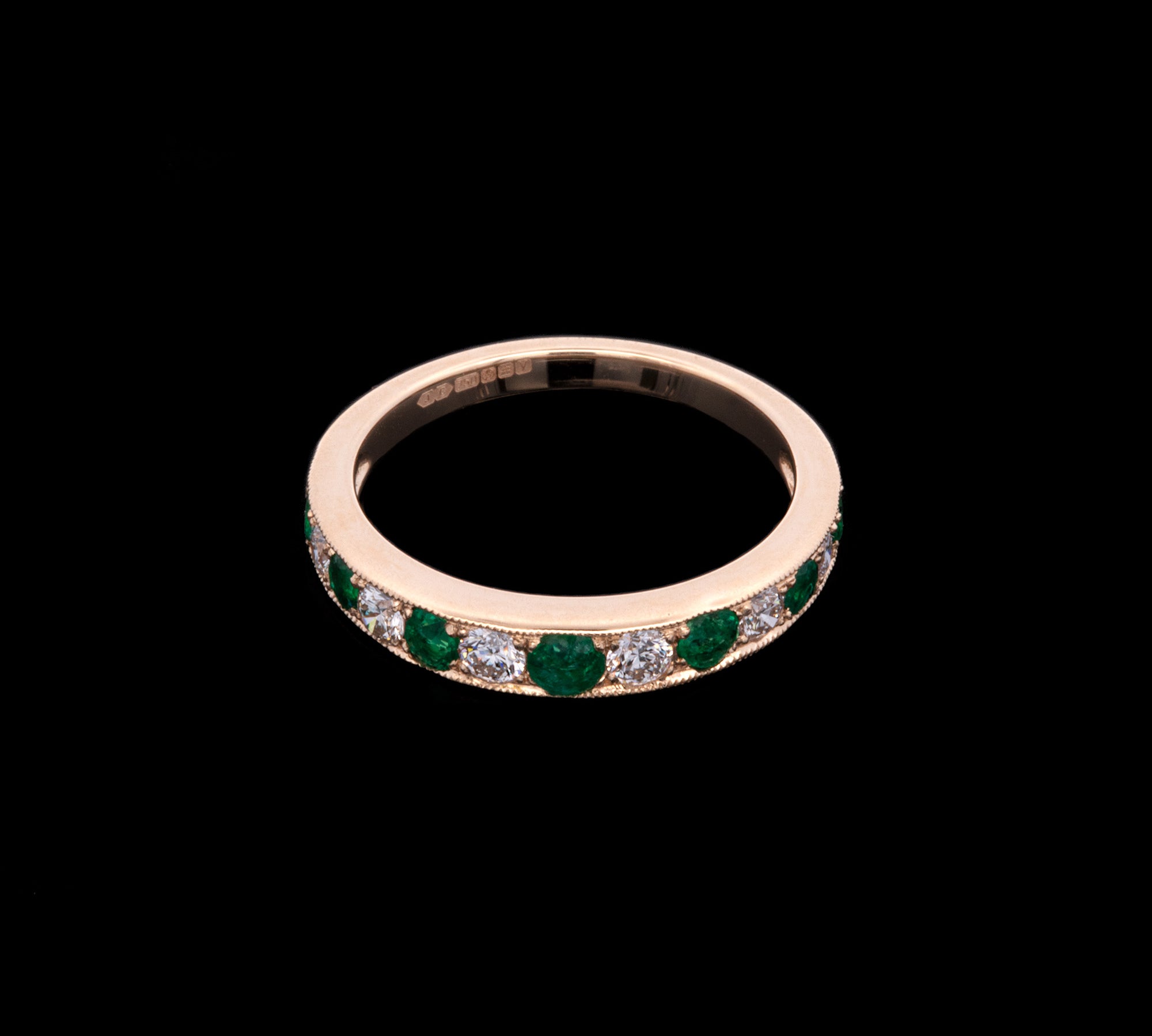 18K Yellow Gold Emerald And Diamond Channel Set Band