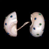 14K Yellow Gold Trianon Mother Of Pearl And Sapphire Earrings Clip On Earrings