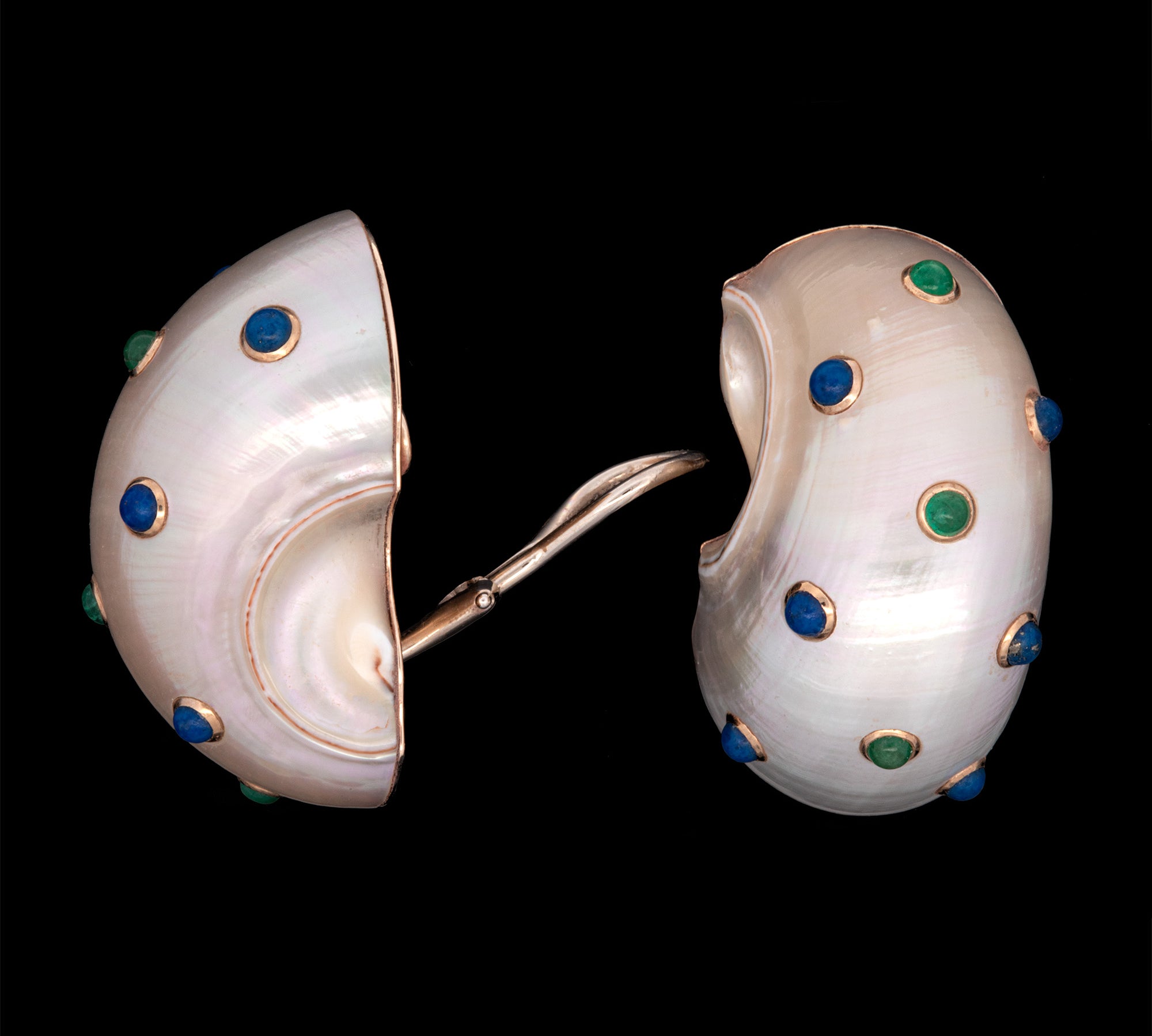 14K Yellow Gold Trianon Mother Of Pearl And Sapphire Earrings Clip On Earrings
