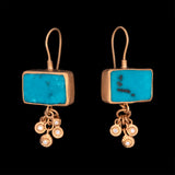 24K And 18K Yellow Gold Turquoise And Diamond Drop Earrings
