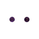 14K Yellow Gold Round Amethyst Stud Earrings