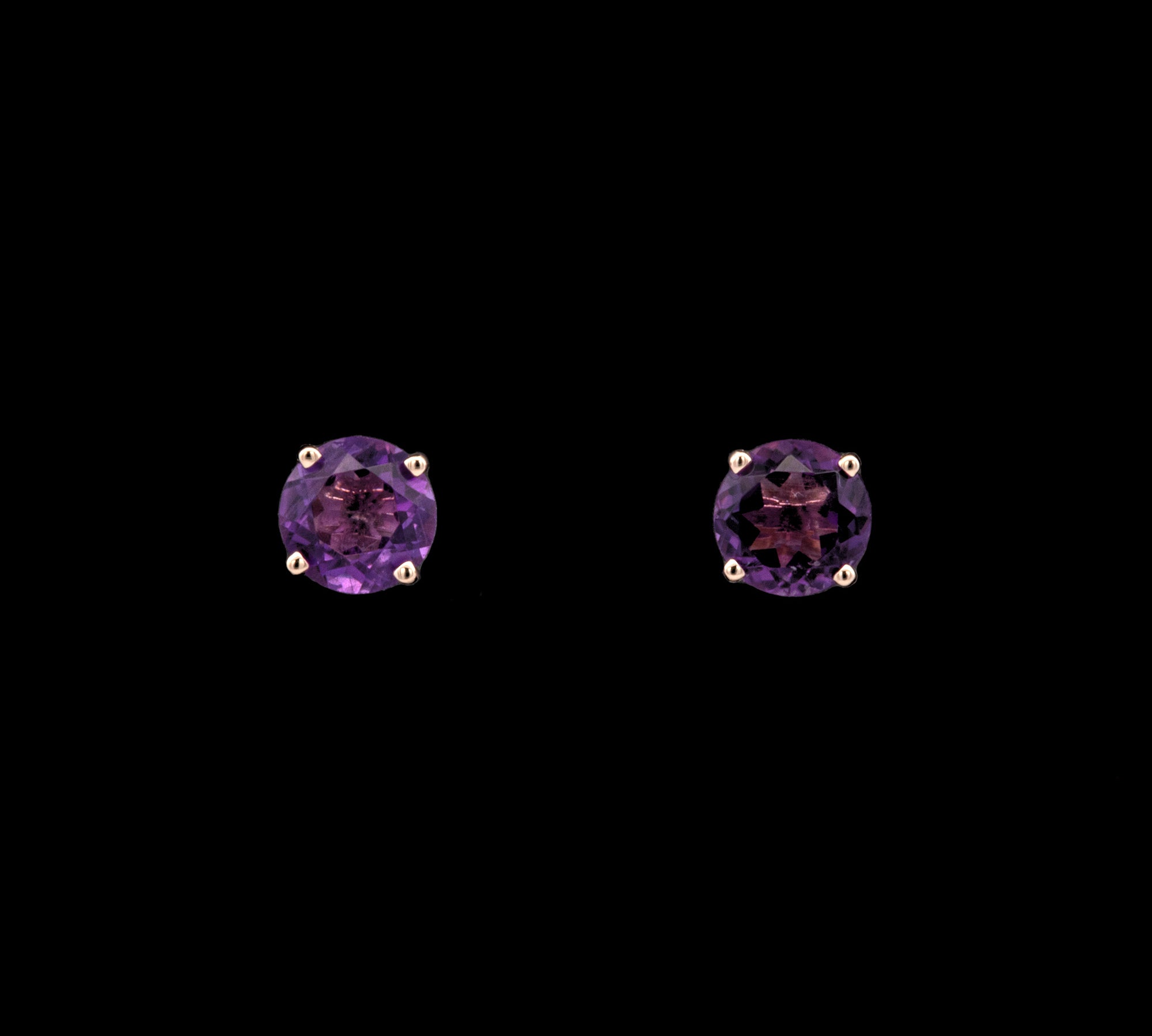 14K Yellow Gold Round Amethyst Stud Earrings