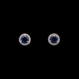 18K White Gold 0.92ctw Sapphire And 0.13ctw Diamond Halo Stud Earrings