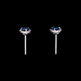 18K White Gold 0.92ctw Sapphire And 0.13ctw Diamond Halo Stud Earrings
