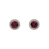 18K White Gold Rholdolite Garnet And Diamond Halo Stud Earrings