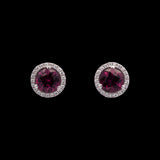 18K White Gold Rholdolite Garnet And Diamond Halo Stud Earrings