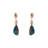 14K Yellow Gold Opal And Diamond Drop Earrings