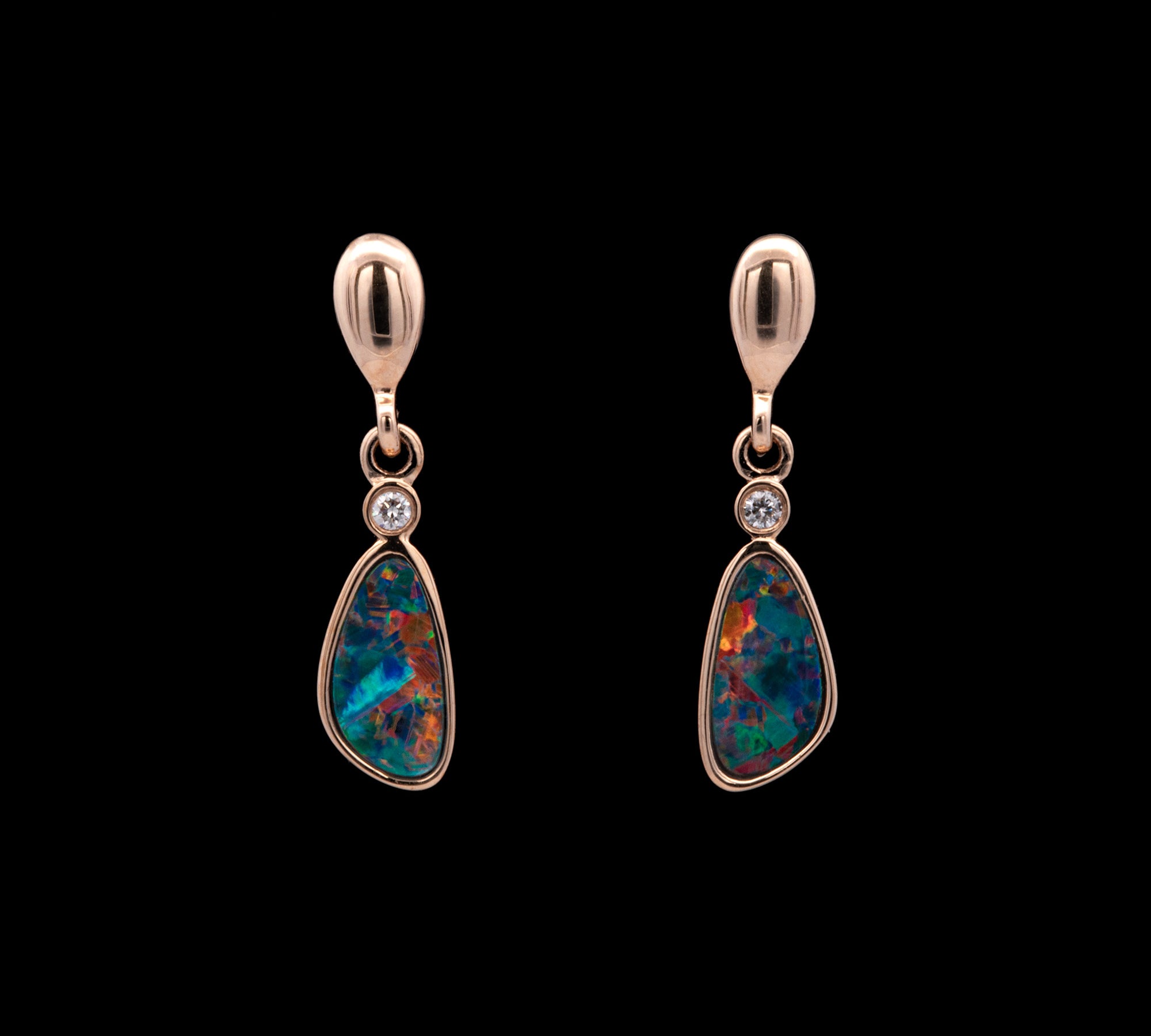 14K Yellow Gold Opal And Diamond Drop Earrings