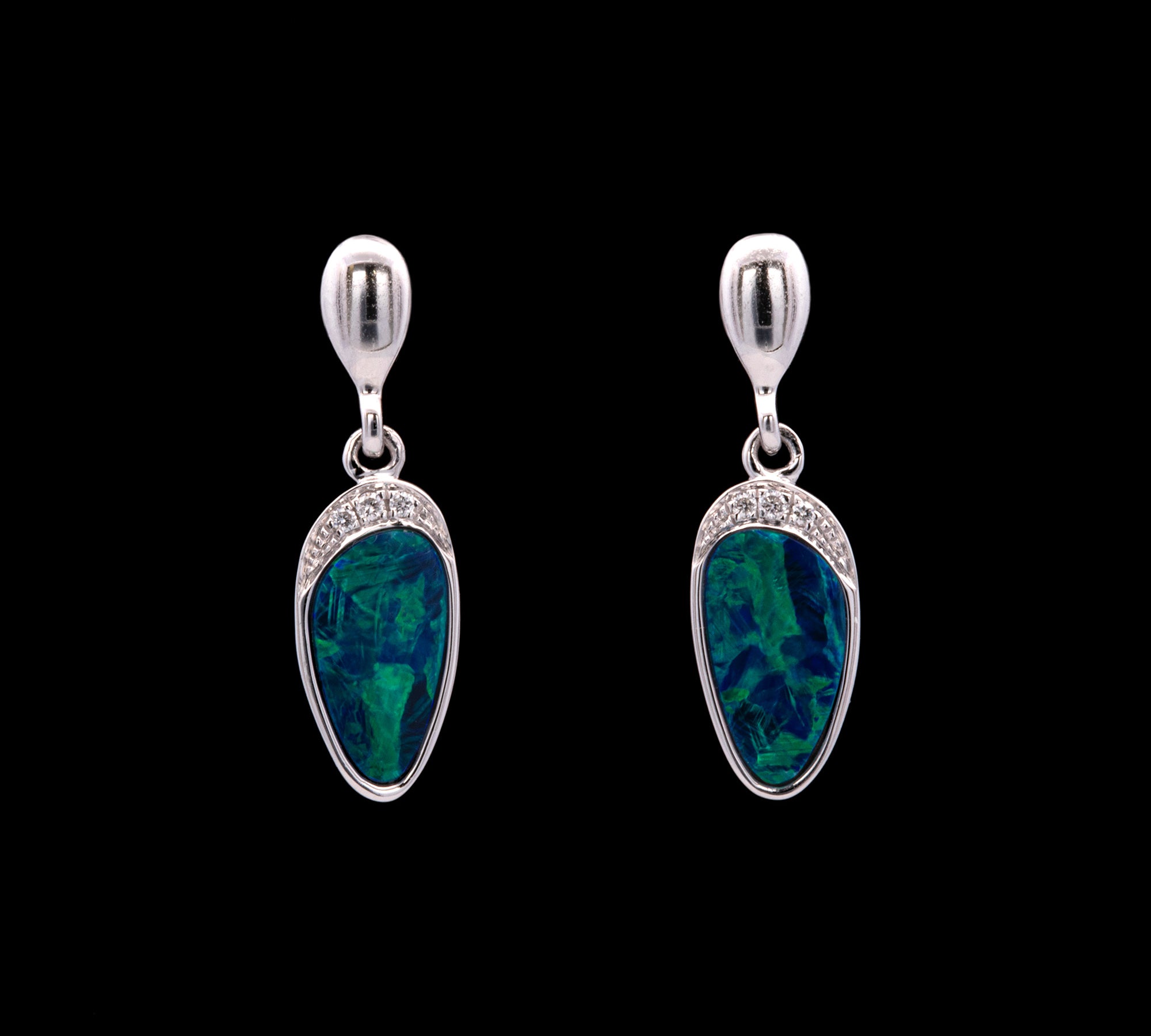 14K White Gold Opal And Pave Diamond Drop Earrings