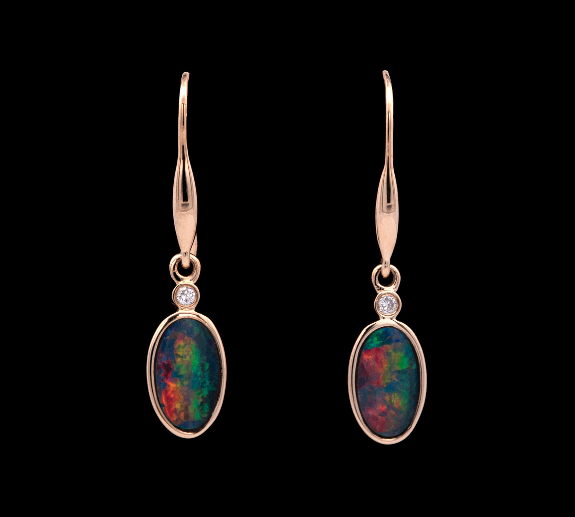 14K Yellow Gold Opal And Diamond Earrings