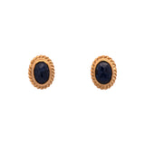 24K And 18K Yellow Gold Bezel Set Oval Sapphire Stud Earrings