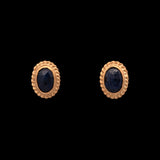 24K And 18K Yellow Gold Bezel Set Oval Sapphire Stud Earrings