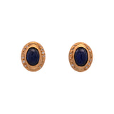 24K And 18K Yellow Gold Bezel Set Oval Sapphire Stud Earrings With Diamond Accents