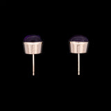 14K Yellow Gold Bezel Set Amethyst Cabochon Stud Earrings