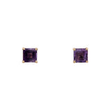 14K Yellow Gold Square Cut Amethyst Stud Earrings