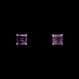 14K Yellow Gold Square Cut Amethyst Stud Earrings