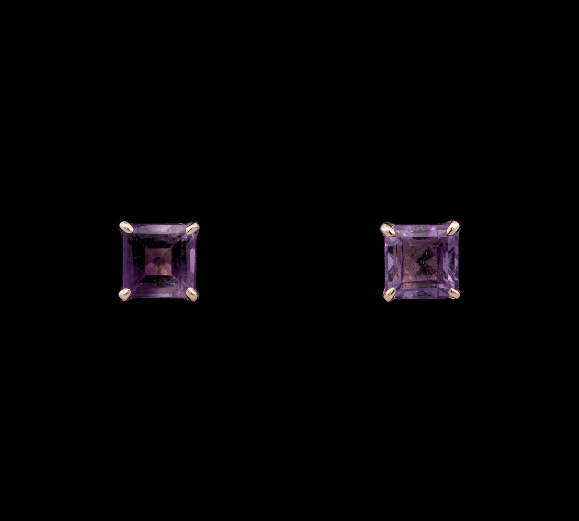 14K Yellow Gold Square Cut Amethyst Stud Earrings