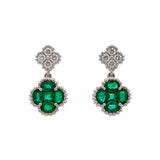 18K White Gold Emerald And Diamond Clover Earrings