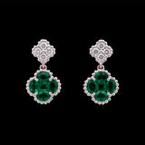 18K White Gold Emerald And Diamond Clover Earrings
