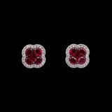 18K White Gold Ruby And Diamond Clover Stud Earrings
