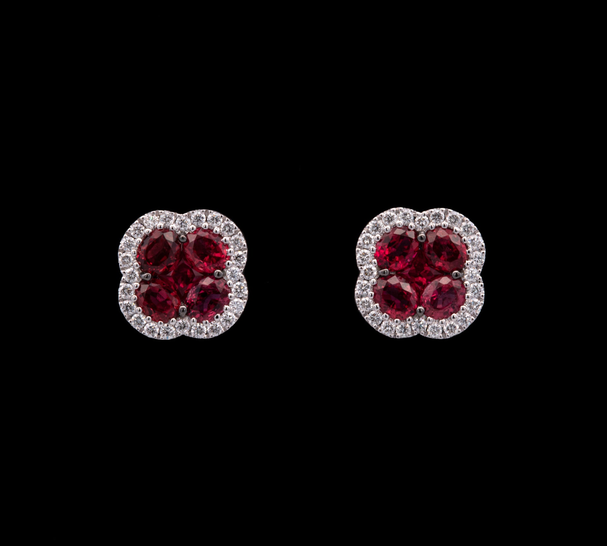18K White Gold Ruby And Diamond Clover Stud Earrings