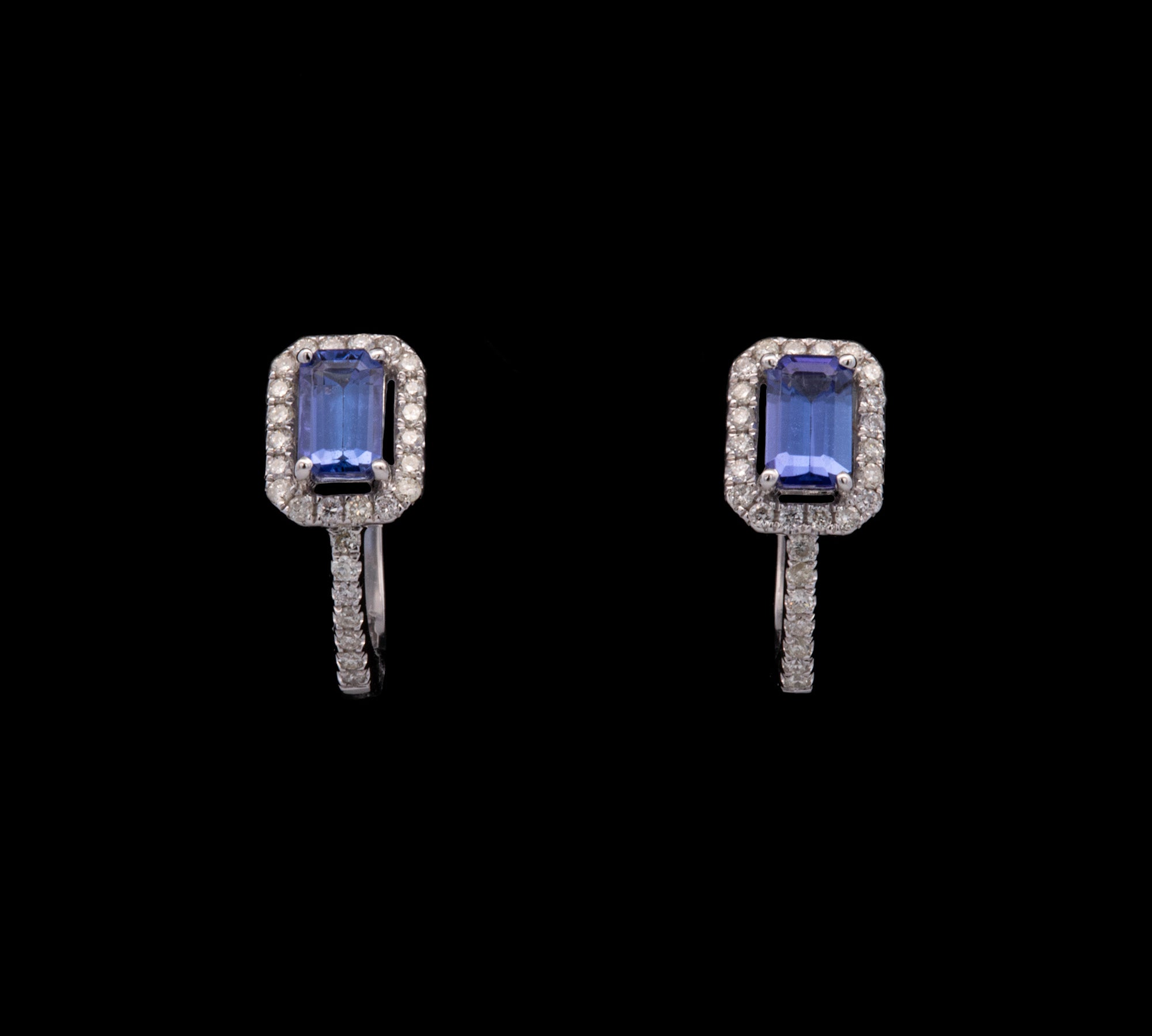 14K White Gold Tanzanite And Diamond Huggie Earrings