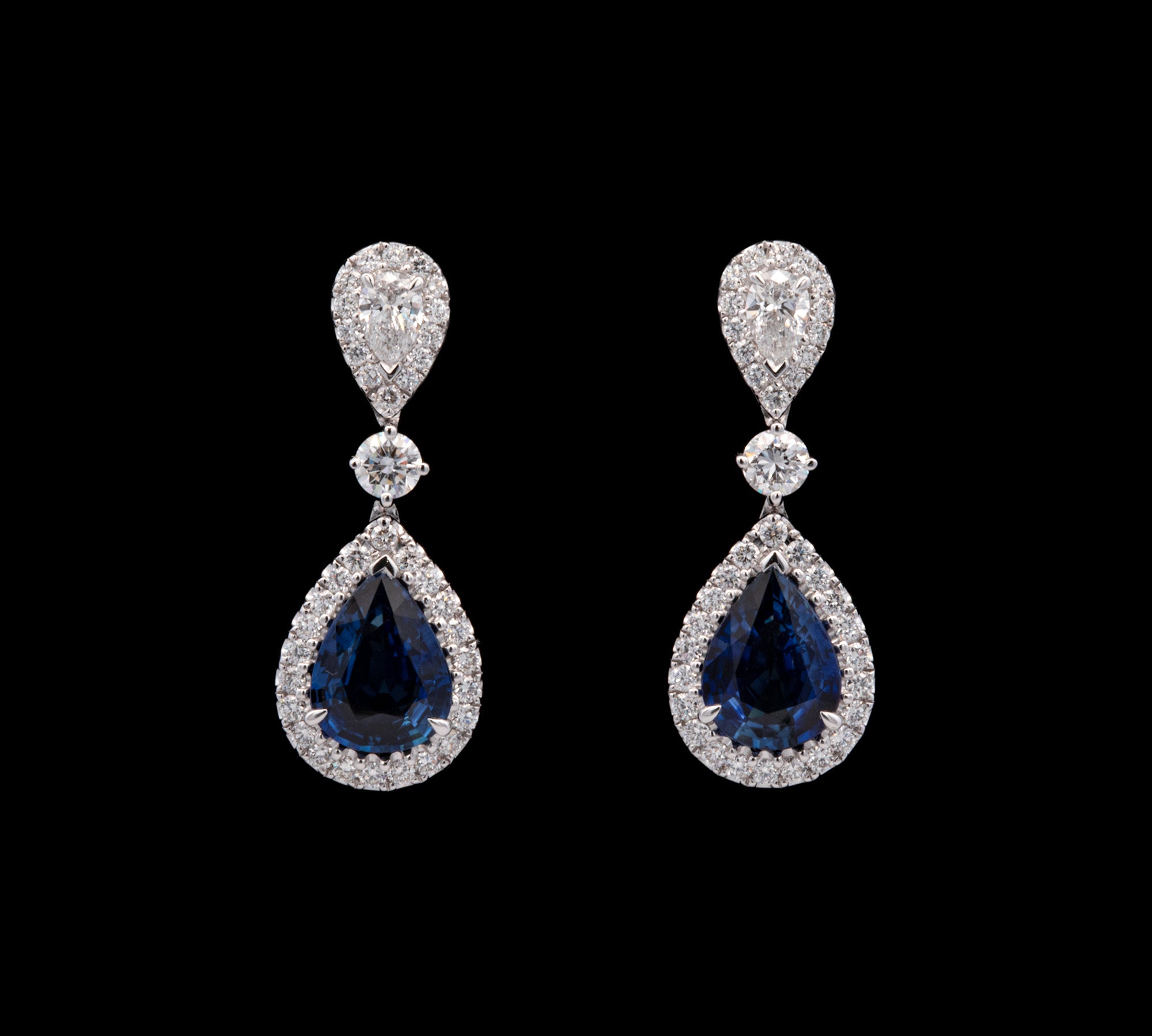 18K White Gold Sapphire And Diamond Drop Earrings