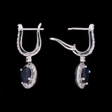 14K White Gold Oval Sapphire And Diamond Halo Drop Earrings