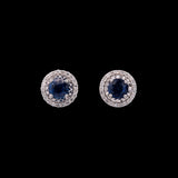 14K White Gold Sapphire And Diamond Halo Stud Earrings