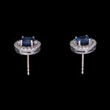 14K White Gold Sapphire And Diamond Halo Stud Earrings