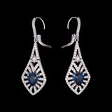 18K White Gold Pear Shape Sapphire And Diamond Drop Earrings With Leverbacks