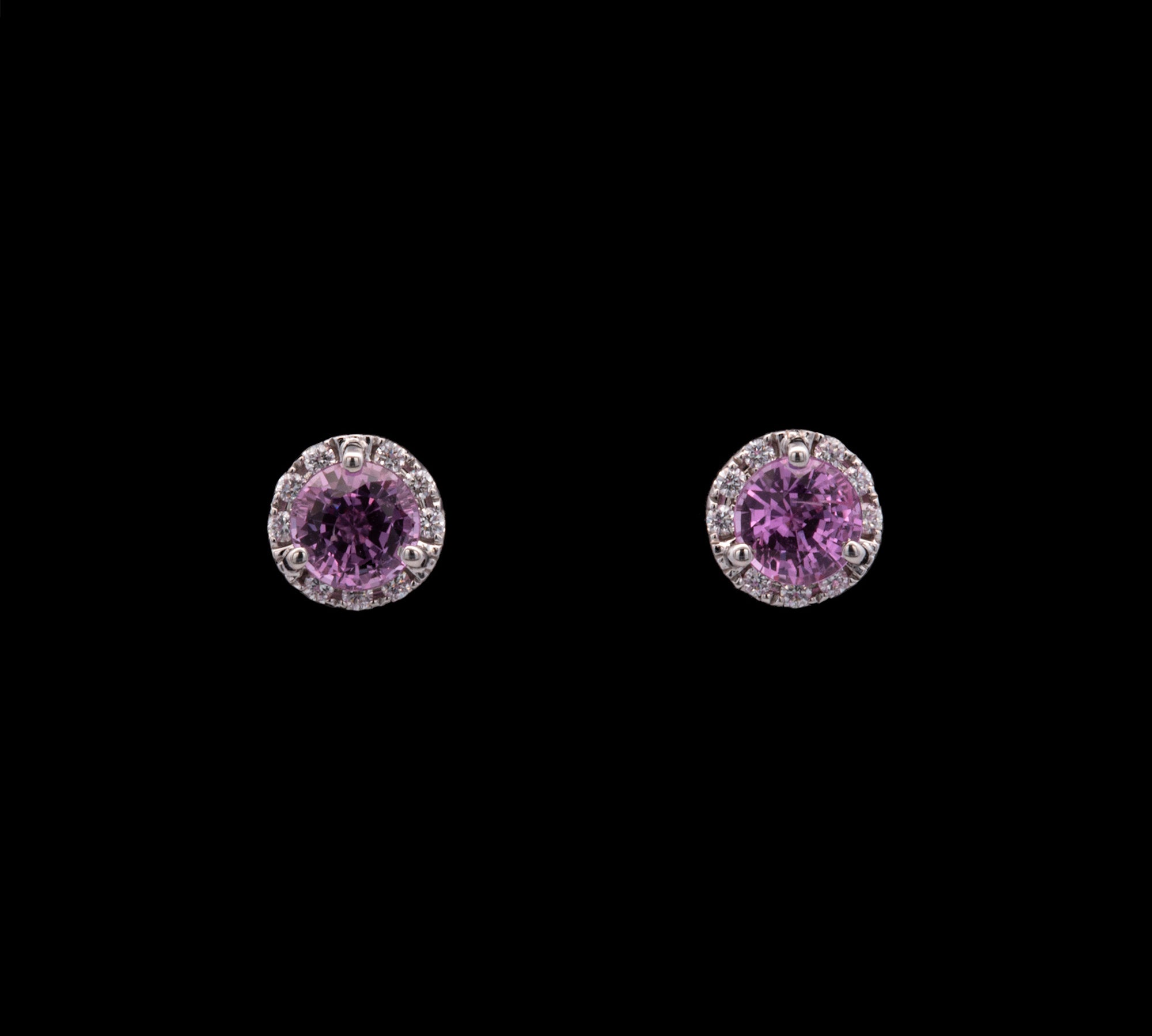 14K White Gold 1.30ctw Pink Sapphire And Diamond Halo Stud Earrings