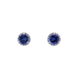 14K White Gold 1.97ctw Tanzanite And Diamond Halo Stud Earrings