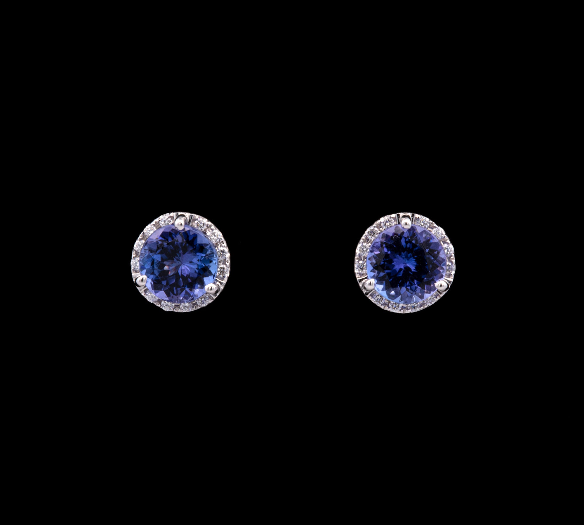 14K White Gold 1.97ctw Tanzanite And Diamond Halo Stud Earrings