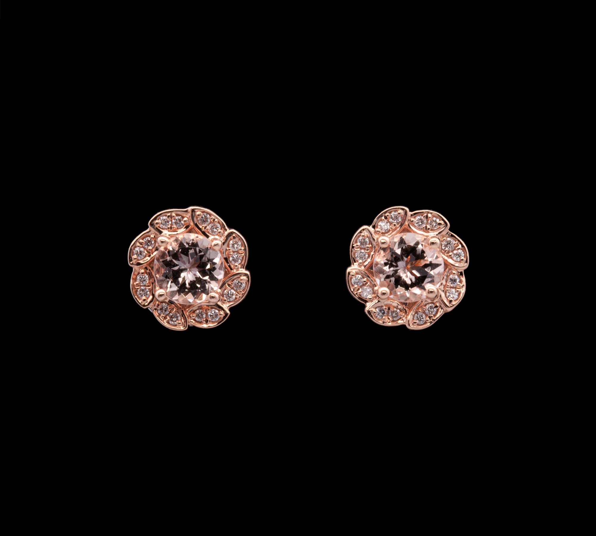 14K Rose Gold Morganite And Diamond Halo Stud Earrings