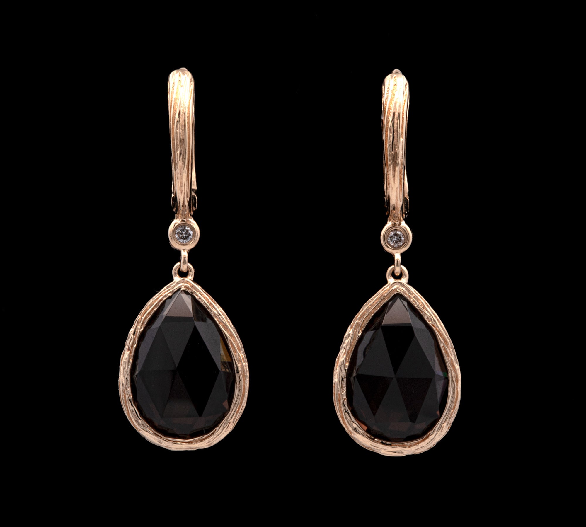 14K Yellow Gold Smoky Quartz And Diamond Drop Earrings