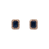 14K Yellow Gold Sapphire And Diamond Halo Stud Earrings