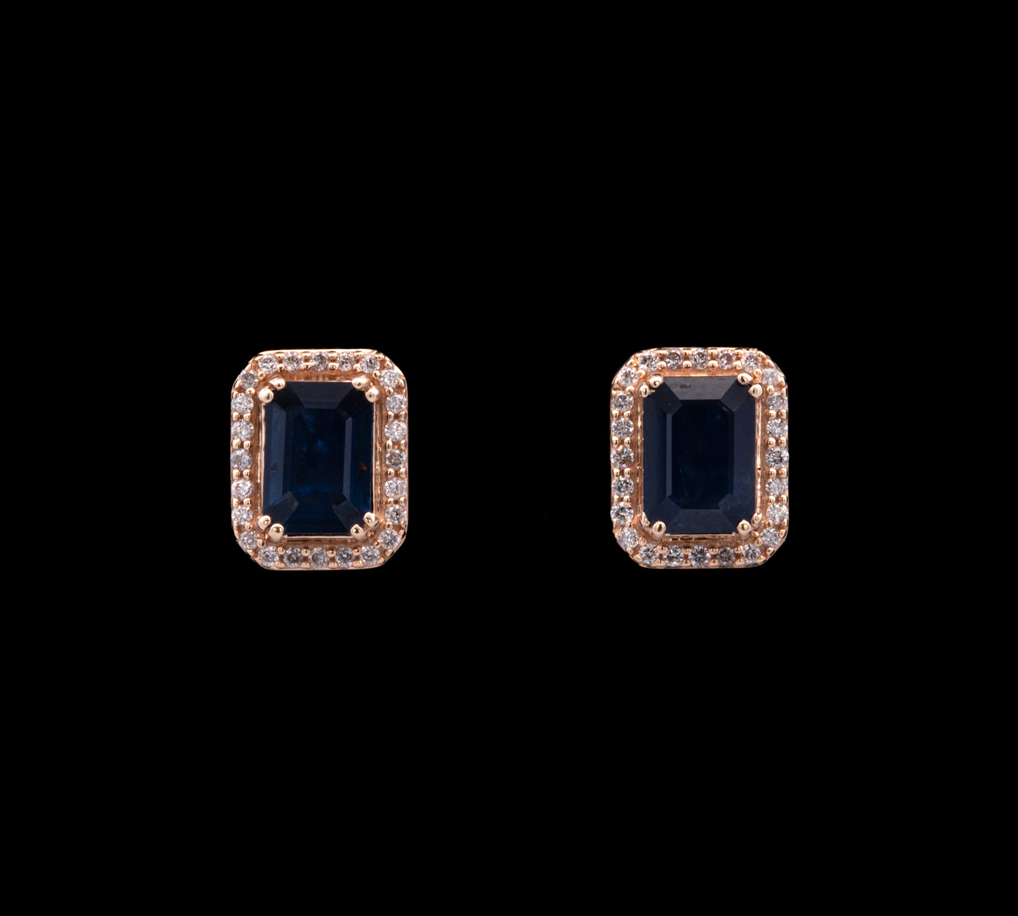 14K Yellow Gold Sapphire And Diamond Halo Stud Earrings