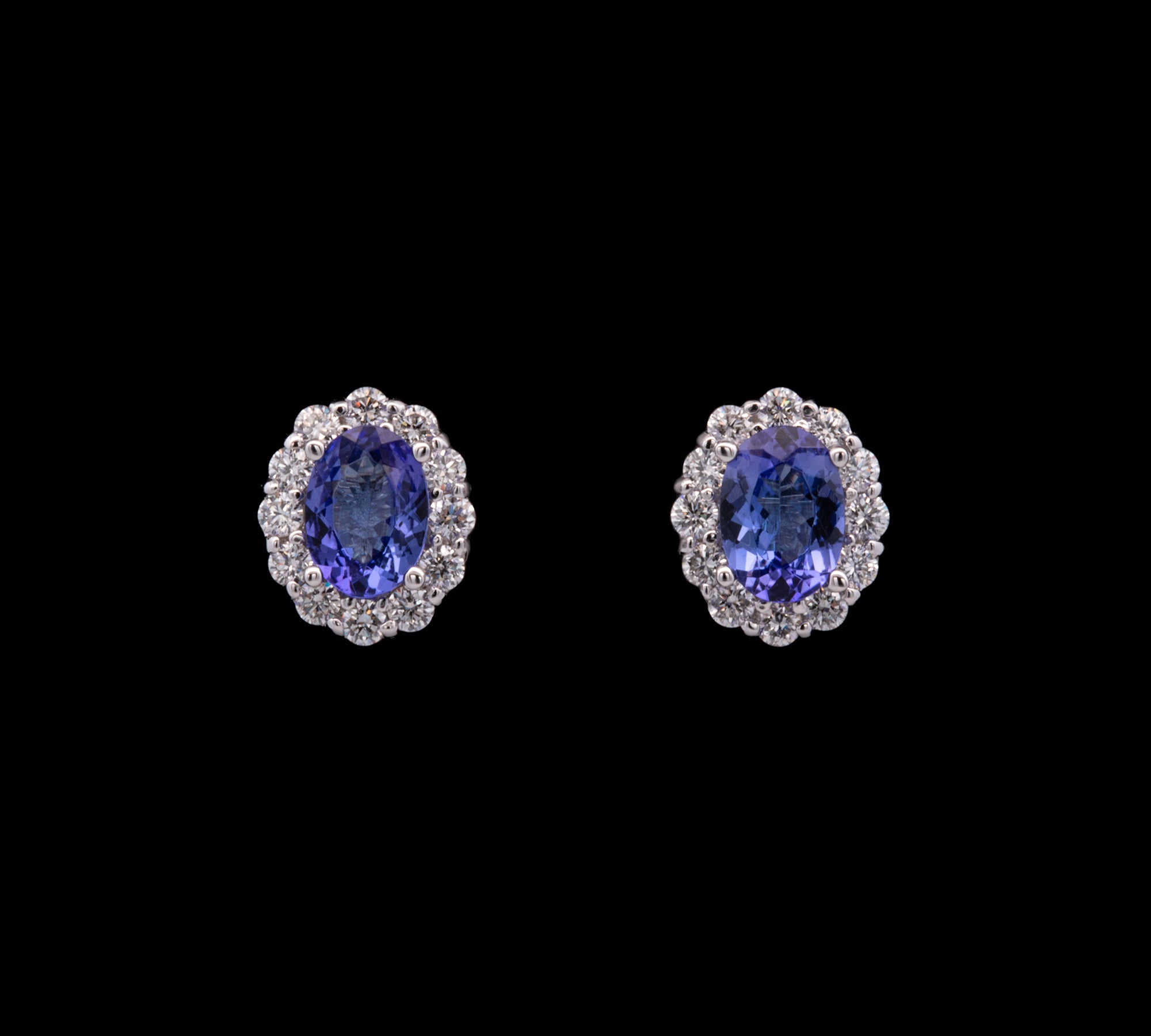 14K White Gold 1.65ctw Tanzanite And Diamond Halo Stud Earrings